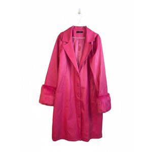 Pink Women's Coat with Faux Fur Cuffs